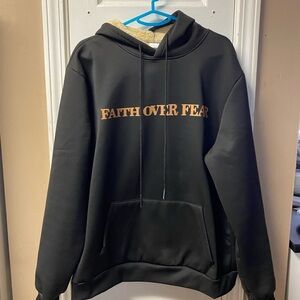 Faith Over Fear Black Oversized Hoodie with Orange Print. Unisex